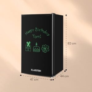 KLARSTEIN Spitzbergen - Frigorifero, Classe Energetica E, Vano Congelatore, Design ZestfulART: Sportello Scrivibile con Pennarello Incluso, 2 Vani sullo Sportello, Nero