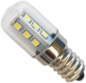 Illustrazione del set di luci LED RAWARS HHF 50 pz, compatibile con attacchi E12/E14, luce bianca fredda 6500K, ideale per frigoriferi e illuminazione domestica.