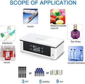 Frigorifero portatile per insulina con temperatura controllata tra 2-8°C, ideale per la conservazione di farmaci sensibili alla temperatura durante i viaggi.