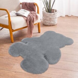TENNOLA Tappeto morbido e soffice a pelo lungo in finta pelle di pecora, 0,8 x 1 m, colore: grigio, grazioso tappeto di peluche per cameretta dei bambini, ragazze, camera da letto, soggiorno,