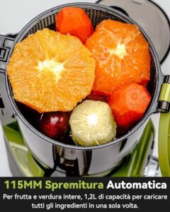 Pulizia Veloce Estrattore Automatico, 115mm Senza Preparazione Estrattore di Frutta e Verdura Intera, LINKchef Estrattore di Succo, Facile da Pulire, 1.2L 200w Più Verde