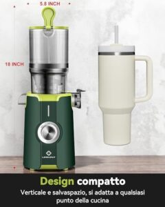 Pulizia Veloce Estrattore Automatico, 115mm Senza Preparazione Estrattore di Frutta e Verdura Intera, LINKchef Estrattore di Succo, Facile da Pulire, 1.2L 200w Più Verde