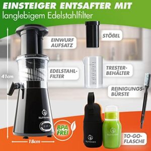 Nutrilovers Slow Juicer Estrattore di succo – senza BPA | Spremiagrumi elettrico per frutta e verdura | Senza BPA | Bassa velocità solo 60 giri/min