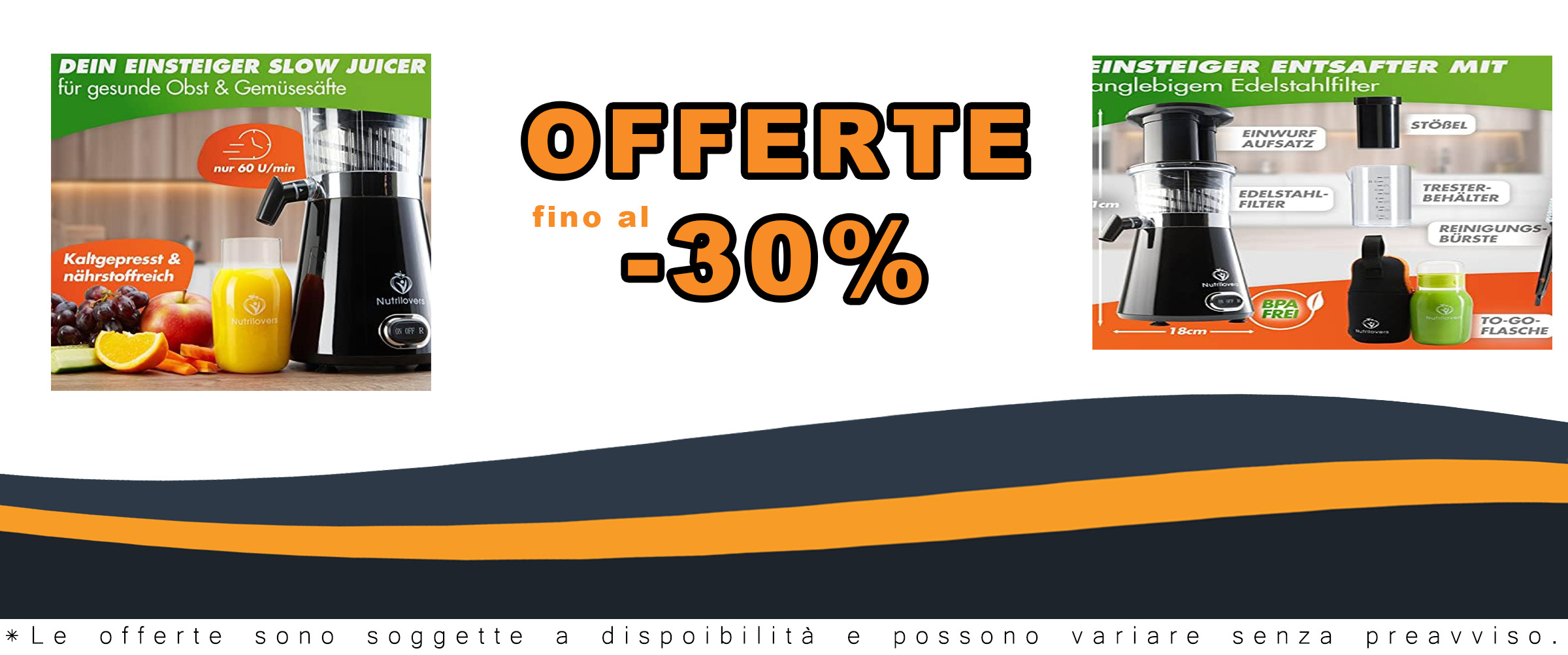Nutrilovers Slow Juicer Estrattore di succo – senza BPA | Spremiagrumi elettrico per frutta e verdura | Senza BPA | Bassa velocità solo 60 giri/min