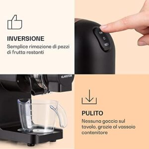 Klarstein Bella Elegance - Centrifuga per succhi di frutta, 200 W, 400 ml, senza BPA, base antiscivolo, funzionamento continuo massimo: ca. 20 minuti, facile da pulire, nero