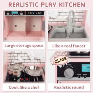 Set da cucina in legno per bambini piccoli, giocattolo da cucina, regalo per ragazzi e ragazze, età 3+, dimensioni: 81 x 48 x 28 cm (rosa)