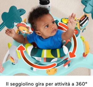 Fisher-Price - Centro Attività Arcobaleno, con luci, 20 minuti di musica e suoni, seggiolino girevole, tanti accessori e amici animali, giocattolo per bambini, 0+ anni, HNX59