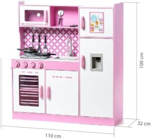 toys Cucina di legno infantile con accessori 100x32x110 cm - Rosa Cucina-Giocattolo-per-Bambini con Accessori per Cibo e pentole Giocattolo Set da Gioco in Legno per Bambini