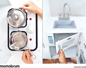 Mamabrum Cucina in Legno per Bambini - Set Gioco di Ruolo Completo con Accessori, Angolo Cucina per Piccoli Chef, Colore Bianco
