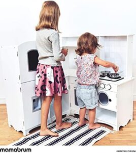 Mamabrum Cucina in Legno per Bambini - Set Gioco di Ruolo Completo con Accessori, Angolo Cucina per Piccoli Chef, Colore Bianco