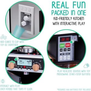Lil' Jumbl Jumbl - Set da cucina per bambini, in legno, con funzionamento a batteria, forno a microonde, cappa, piano cottura, forno, con suono realistico e luci, pentole, padella e utensili inclusi