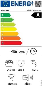 Gorenje WNHEI 74 SAPS/DE lavatrice con funzione vapore, capacità di carico 7 kg, classe di efficienza energetica: A, motore inverter PowerDrive, 1400 giri/min, 15 programmi, Steam Tech, AquaStop,