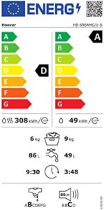 Hoover HD 696AMC/1-S Lavasciuga 9/6 Kg Libera installazione funzione vapore Classe energetica D
