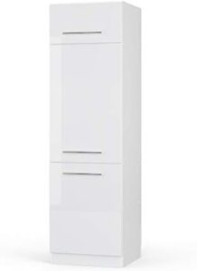 Vicco Armadio frigorifero Fame-Line da 60 cm, Bianco lucido, dotato di spazio di magazzino e conservazione.