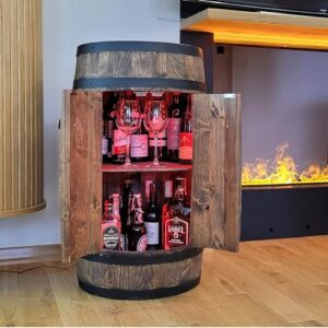"Cantinetta in legno portatile con porta e barile LED RGB per vino, whisky e birra"