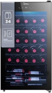 Midea Cantinetta Vino con Display Touch e 34 contenitori, configurazione 1 zona e installazione libera.