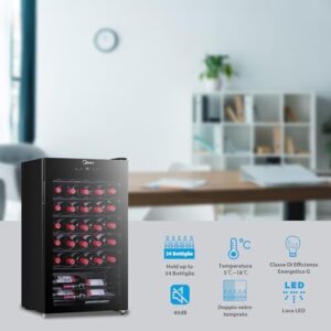 Midea Cantinetta Vino con Display Touch e 34 contenitori, configurazione 1 zona e installazione libera.