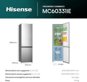 Frigorifero Combinato Hisense MC60331IE con Total No frost e controllo Touch inox 336 litri.