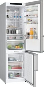 Frigorifero indipendente Siemens KG39NAIAT iQ500 con congelatore inferiore e acciaio inossidabile.