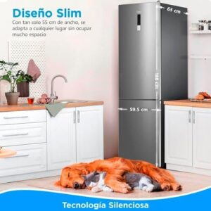 Frigorifero Midea MDRB424FGE02OE con congelatore e acciaio inox, 310 L, libera installazione.