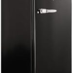 Frigorifero retro con congelatore nero da 90 L con piedi regolabili in altezza e apribottiglie.