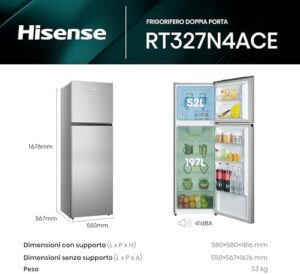Frigorifero Hisense RT327N4ACE doppia porta inox 55 cm capacità 249 L Total No Frost.