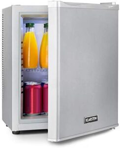 Mini frigorifero KLARSTEIN, 38L, silenzioso, ripiani regolabili, ideale per bevande e snack.