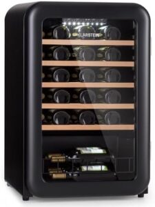 Cantinetta vino refrigerata Klarstein con porta in vetro e illuminazione LED.