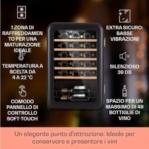 Cantinetta vino refrigerata Klarstein con porta in vetro e illuminazione LED.