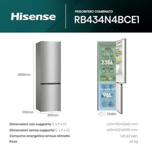 Frigorifero Hisense RB434N4BCE1 inox, 331L, due porte, no frost