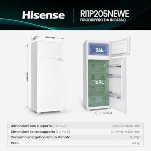 Frigo Hisense RI1P205NEWE, doppia porta altezza 145cm, 205lt.