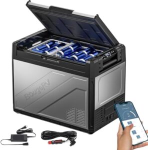Frigorifero portatile BougeRV Rocky 52L, doppia zona, controllo temperatura via app.