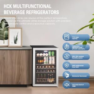 Frigorifero bevande HCK 115L, porta vetro doppio, temperatura regolabile 0-10℃, 4 ripiani.