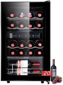 Frigorifero vino Kalamera 2 zone, pannello touch, porta vetro nero, capacità 20 litri