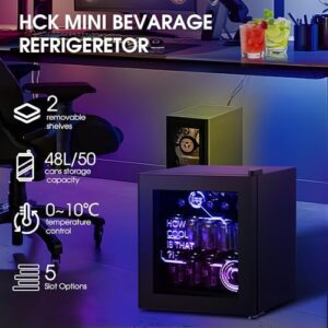 Mini frigo da 48L, design cyberpunk, illuminazione, porta vetro, nero.
