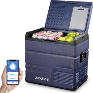 Frigorifero portatile AAOBOSI doppia zona con WiFi, ideale per auto, camion e camper.