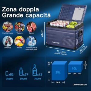 Frigorifero portatile AAOBOSI doppia zona con WiFi, ideale per auto, camion e camper.