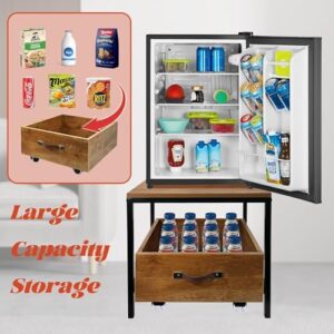 Supporto frigo retrò con cassetto, mini tavolo per cibi e oggetti.