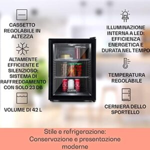 Klarstein Mini Frigorifero Bar da Camera, 42L, Portatile con LED e Ripiani Rimovibili