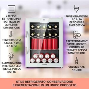 Mini frigo Klarstein Smart Mini, 60L, porta vetro, ripiani removibili, controllo app, 3-18°C.