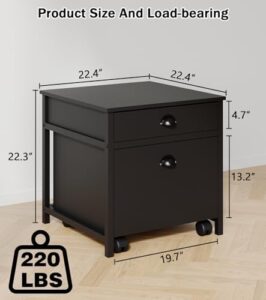 Tavolino con cassetti e supporto frigo, nero, resistente, 99,8 kg, per piccoli spazi.