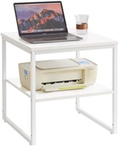 Tavolino Aibiju bianco, 50cm, con ripiano regolabile, per soggiorno, ufficio.