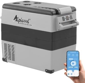 Alpicool CF55 cooler portatile 55 litri, ideale per auto, viaggio e campeggio.