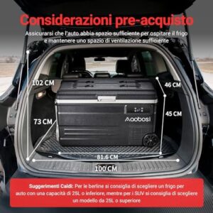 Frigo portatile AAOBOSI 74L, con controllo Wi-Fi, compresso e ricaricabile 12/24V DC e 100-240V AC.