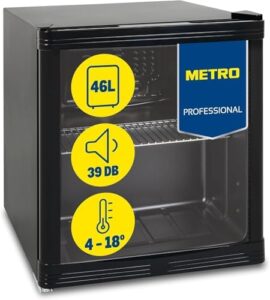 Mini frigo professionale METRO GPC1046 nero, 46L, porta vetro, ripiano regolabile.