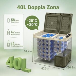 AAOBOSI frigo portatile 40L, 12V 220V, ruote, maniglie, controllo WIFI, auto/RV/campeggio.