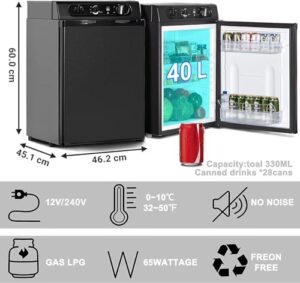 Frigorifero trivalente 12V/220V/gas SMETA 40L, nero, silenzioso per camper, furgoni e yacht.