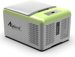 Alpicool C9P mini frigorifero auto 9 litri, 12V, portatile silenzioso per campeggio.
