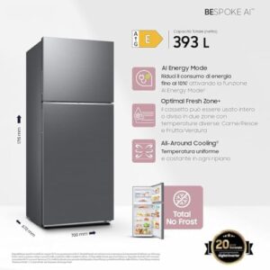Frigorifero Samsung BESPOKE AI RT38CG6624S9ES inox, doppia porta, WiFi, 393L