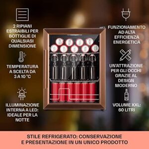 Klarstein Mini Frigo Bar Portatile 60L, con porta vetro e ripiani rimovibili, ideale per camera/ufficio